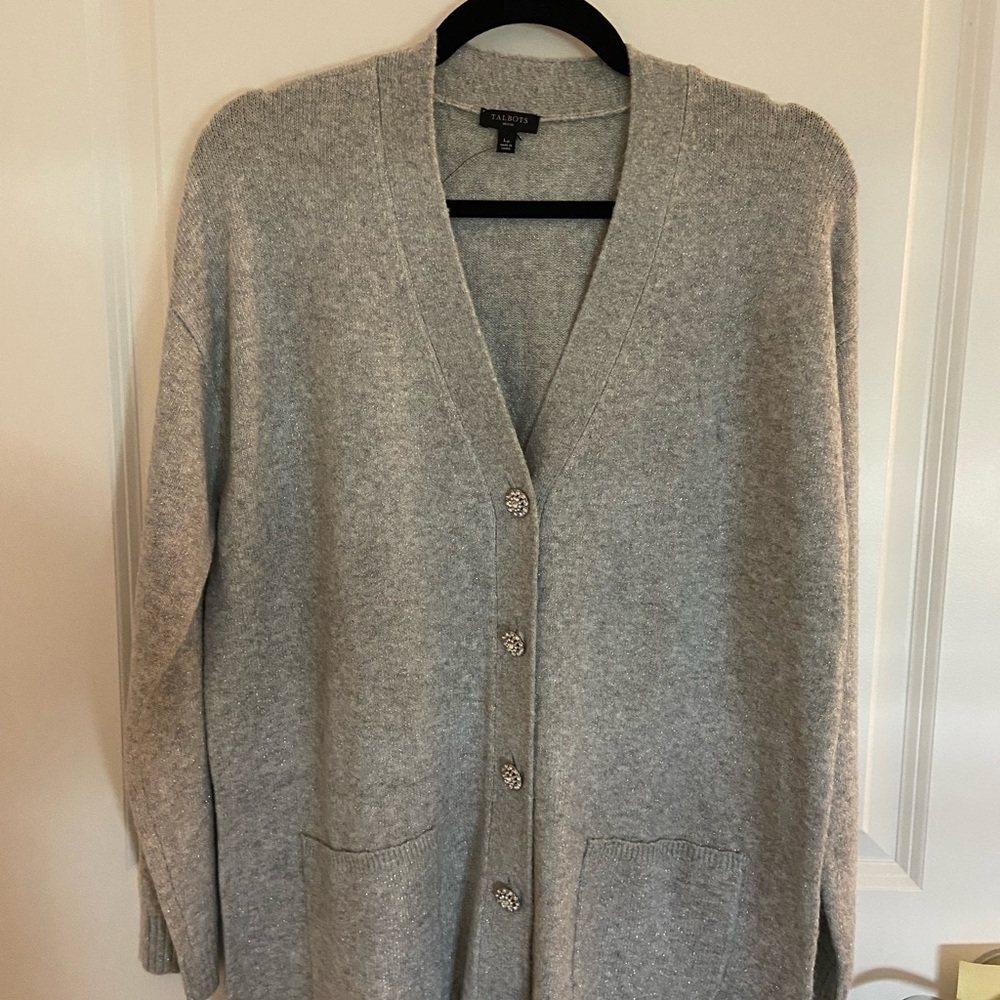 Brand New Talbots Light Gray Cardigan Sweater with Button Accents